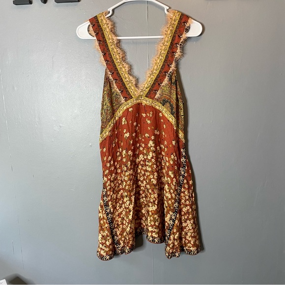 Free People East Willow Trapeze Slip in Copper combo size xs - Picture 3 of 10